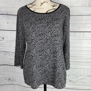 Talbots Sweater Womens M Animal Print 3/4 Sleeves Scoop Neck Cotton Blend